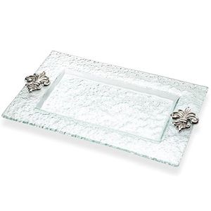 Bubble Glass Vanity Tray Large Semi Clear French Fleur De Lis Accents Epic Home